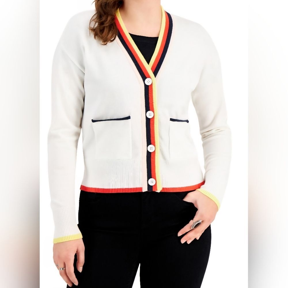 Retro 60's Style Striped Edge Sweater Women's MEDIUM